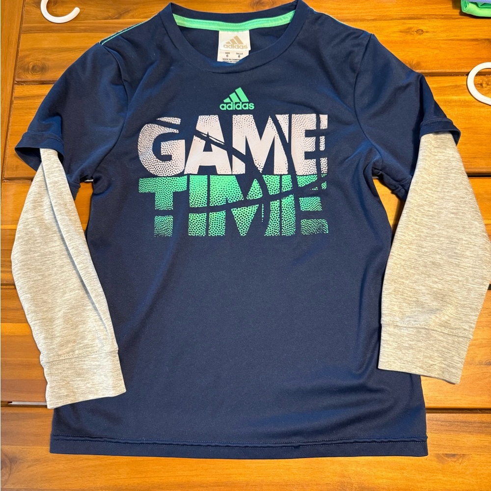 Adidas Kids Blue and Gray Long Sleeve Tee